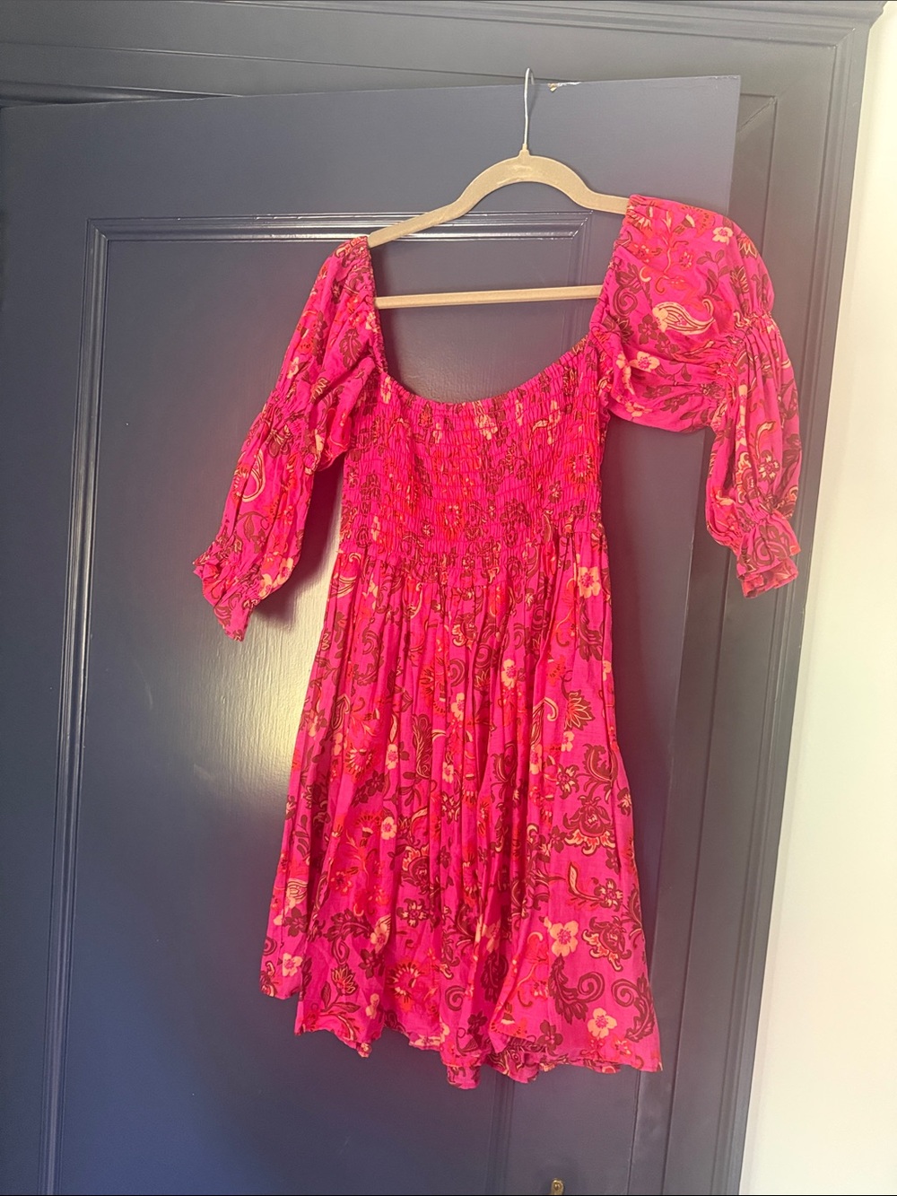 Misa Los Angeles Hot Pink Floral Puff-Sleeve Mini Dress